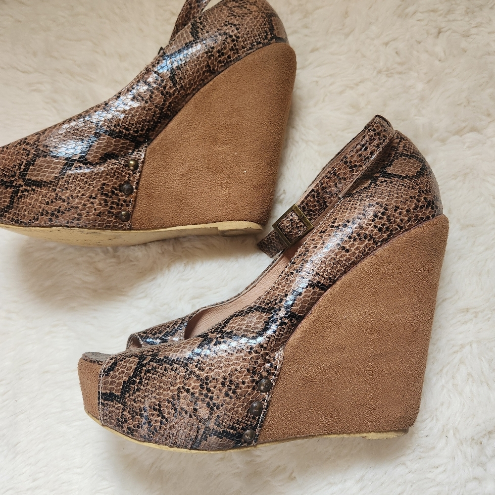 Roberto Vianni Vintage Y2K Snake Print Python Wedge Platform Heels Peep Toe 38 - Picture 6 of 14